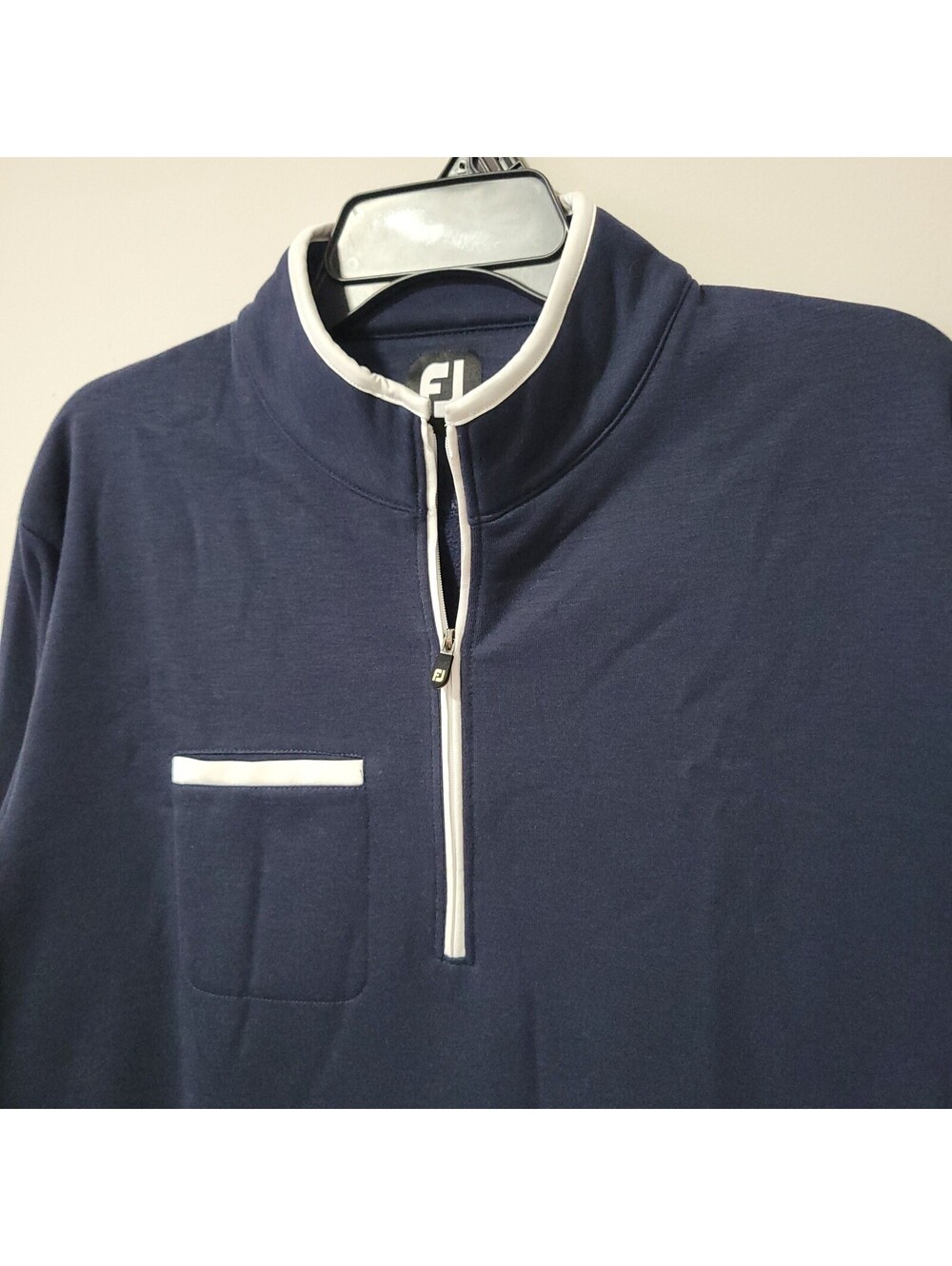 FootJoy 1/4 Zip Pullover Mens L Navy Blue Golf Performance Pocket Long Sleeve
